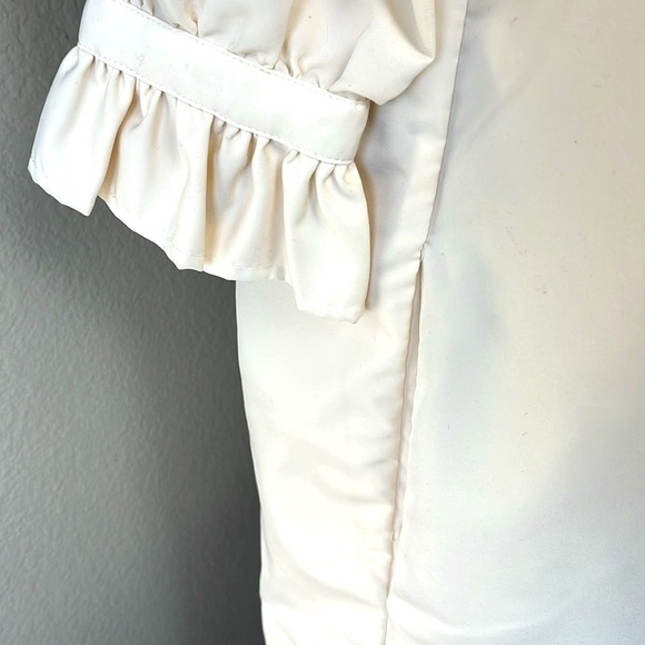 LDT Francesca Dress Ruffles Long Sleeve High Tie Collar Pockets Shift Ivory 8 - Picture 6 of 10